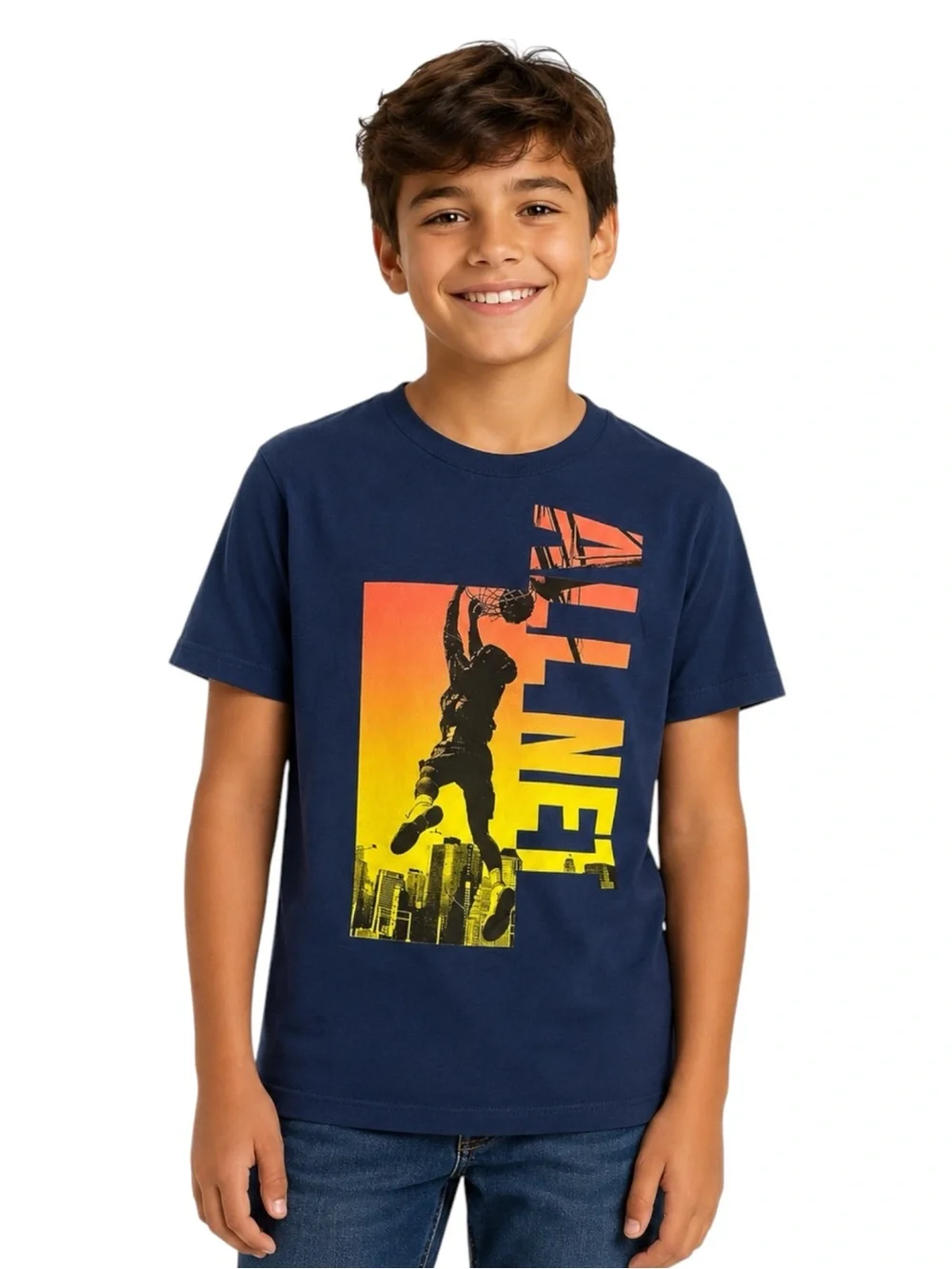 The Children’s Place Boys Navy Cotton T-Shirt Basketball Graphic Size Large